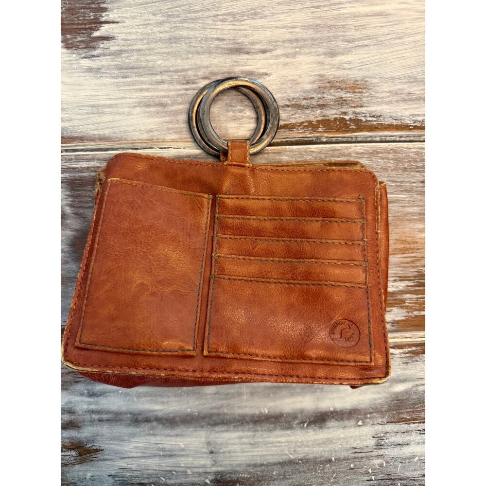 Pouchee Purse Wallet Small Organizer  Pockets Brown Faux Leather Ring Handles